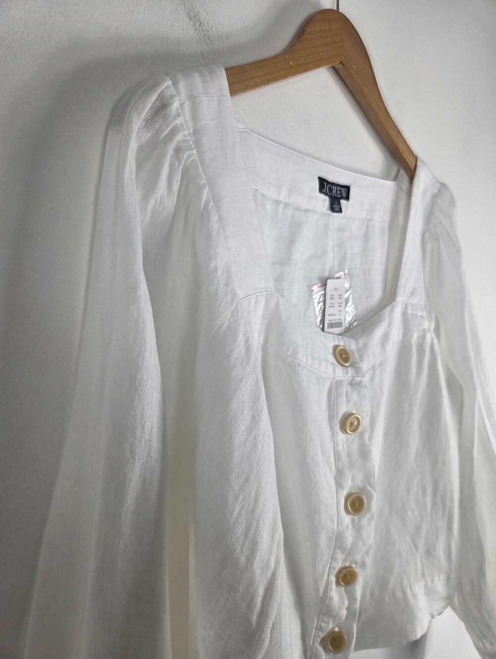 New J. Crew Linen Square-Neck Button Up Bishop Sleeve Blouse - Picture 4 of 10
